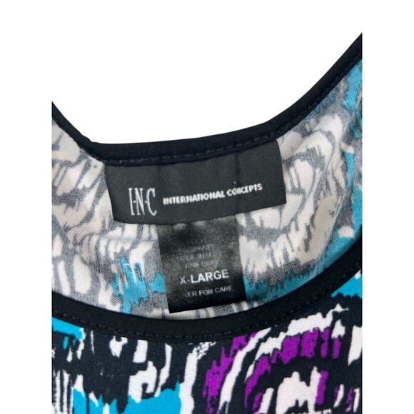 INC Womens X-Large Multicolor Abstract Print 3/4 Sleeve Top With Scoop Neck - Picture 9 of 13